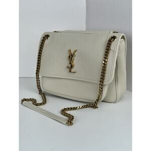 Saint Laurent Niki Medium Leather Shoulder Bag in Crema Soft